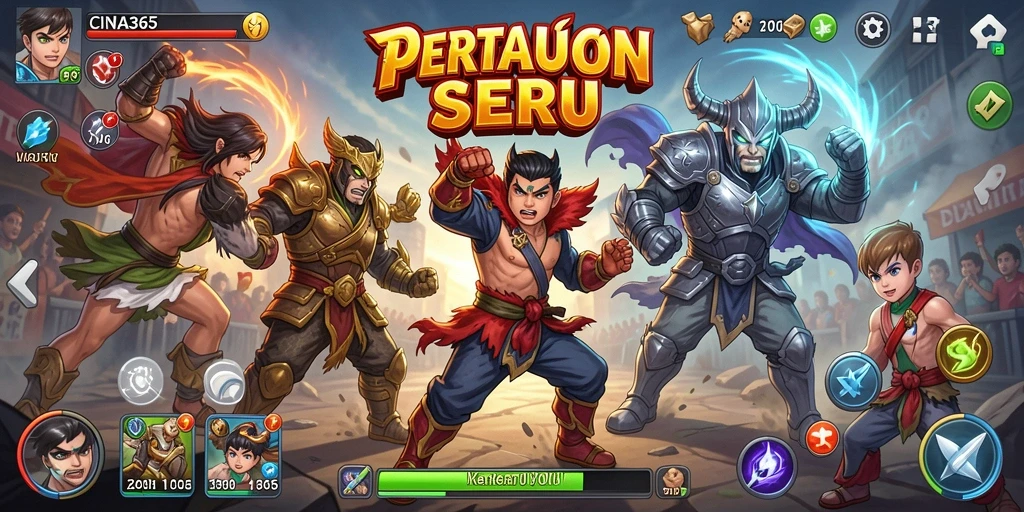 Kegiatan gameplay menegangkan dalam CINA365 dengan berbagai karakter bertanding.