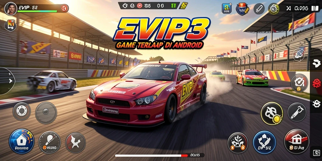 Gameplay seru di EVIP3 dengan kendaraan balap yang mendebarkan.