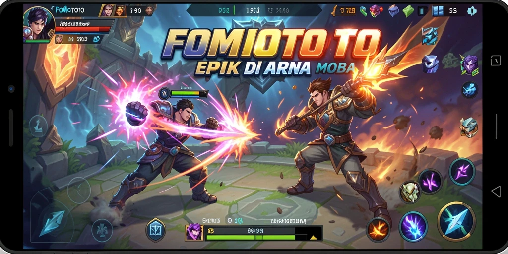 Tampilan gameplay intens di arena pertempuran FOMOTOTO.