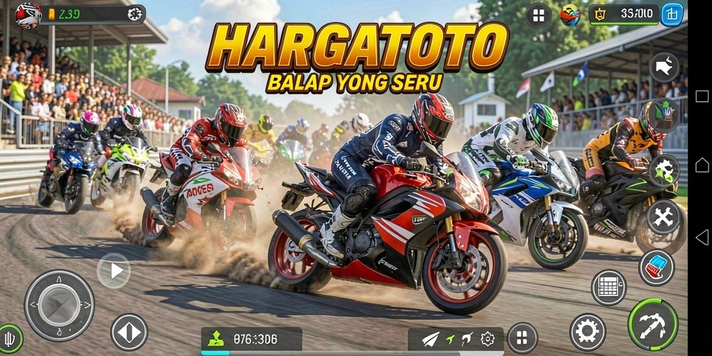 Gameplay seru HARGATOTO dengan balapan motor yang cepat dan mendebarkan.