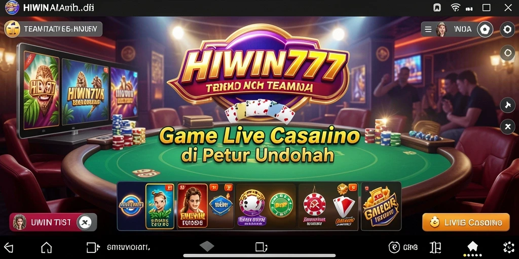 Tampilan gameplay HIWIN777 yang menampilkan dealer langsung dan suasana kasino.