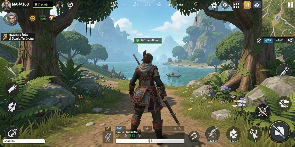 Tangkapan layar gameplay <strong>MAHA168</strong> menampilkan petualangan eksplorasi yang mendalam dan dunia yang indah.