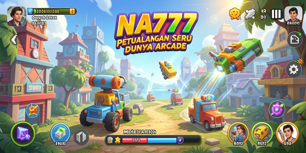 Tampilan gameplay arcade NA777 dengan karakter berwarna-warni dan level menantang.