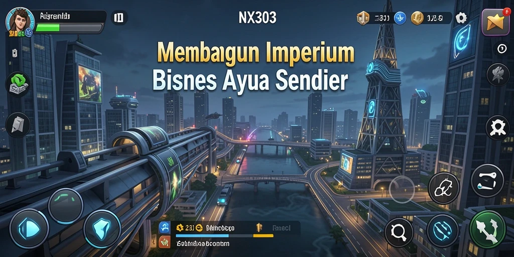 Screenshot utama NX303 menampilkan aksi membangun bisnis Tycoon.