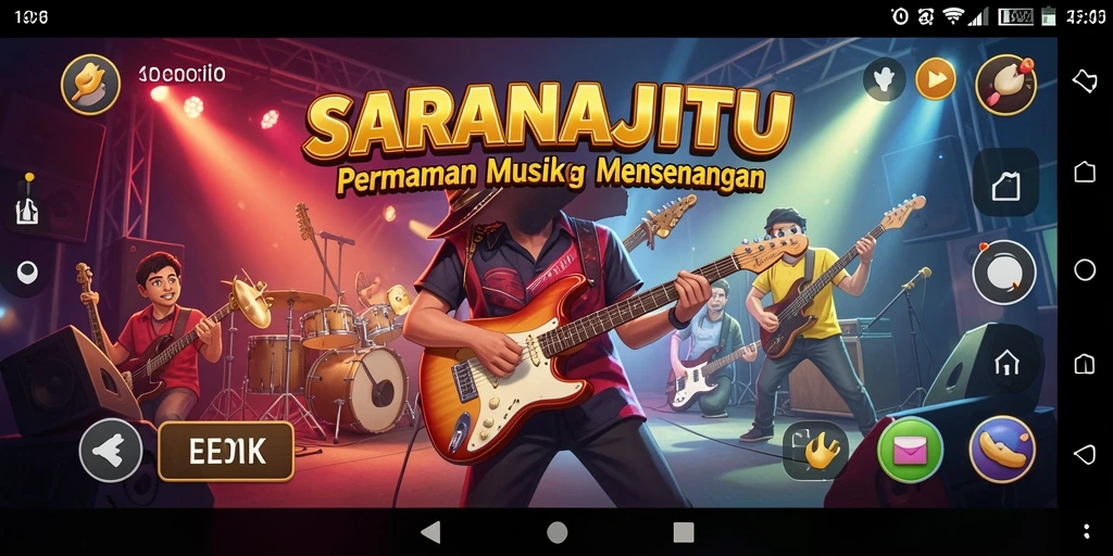 Tampilan gameplay SARANAJITU yang penuh energi dan musik.