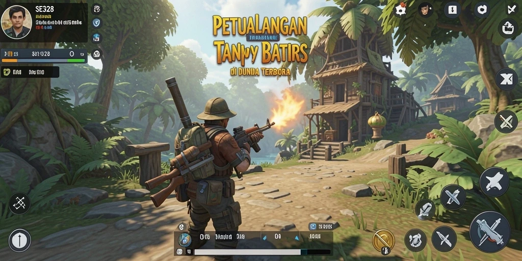 Screenshot menunjukkan pemain menjelajahi pemandangan indah di dunia terbuka.