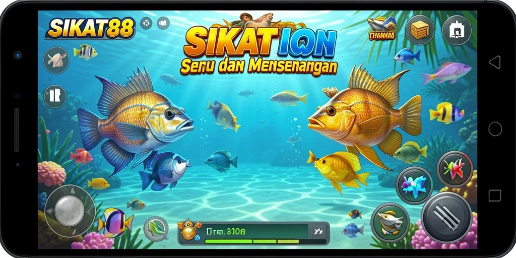 Tampilan gameplay SIKAT88 yang menarik dengan aksi menembak ikan.