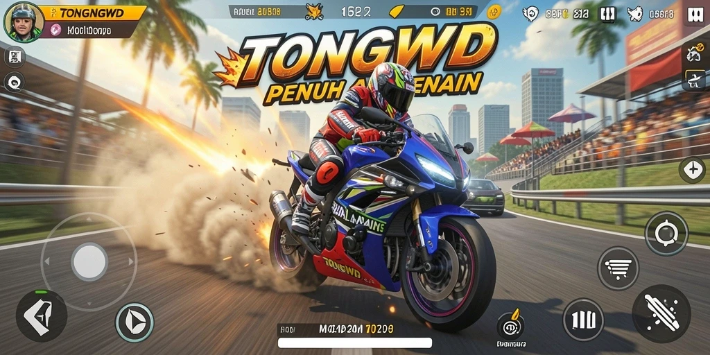Screenshot TONGWD menampilkan aksi balapan yang mendebarkan.