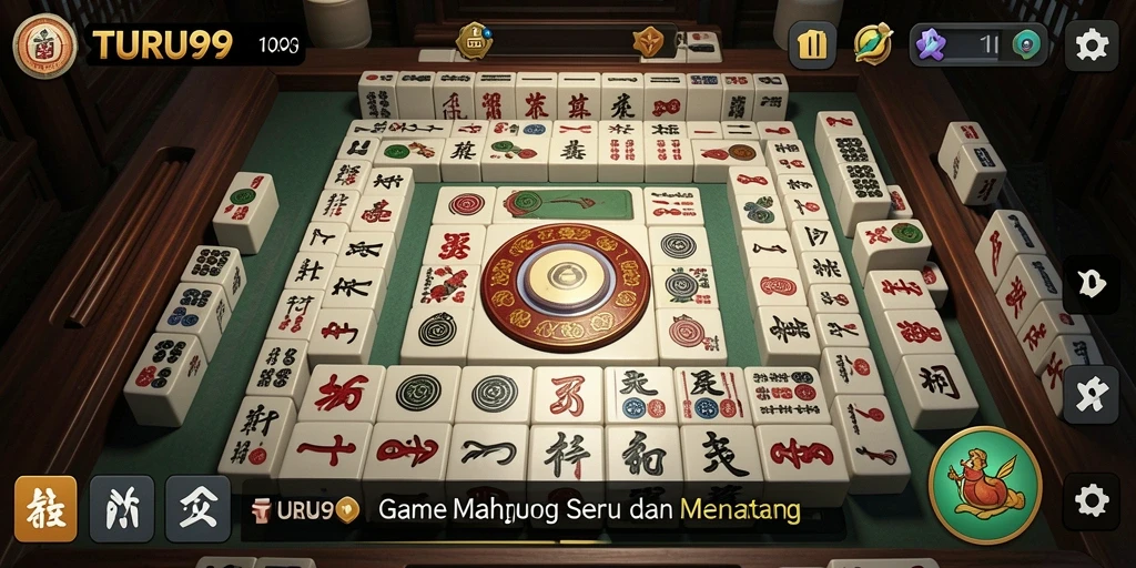 Screenshot menunjukkan gameplay seru dari TURU99 dengan desain Mahjong yang memukau.