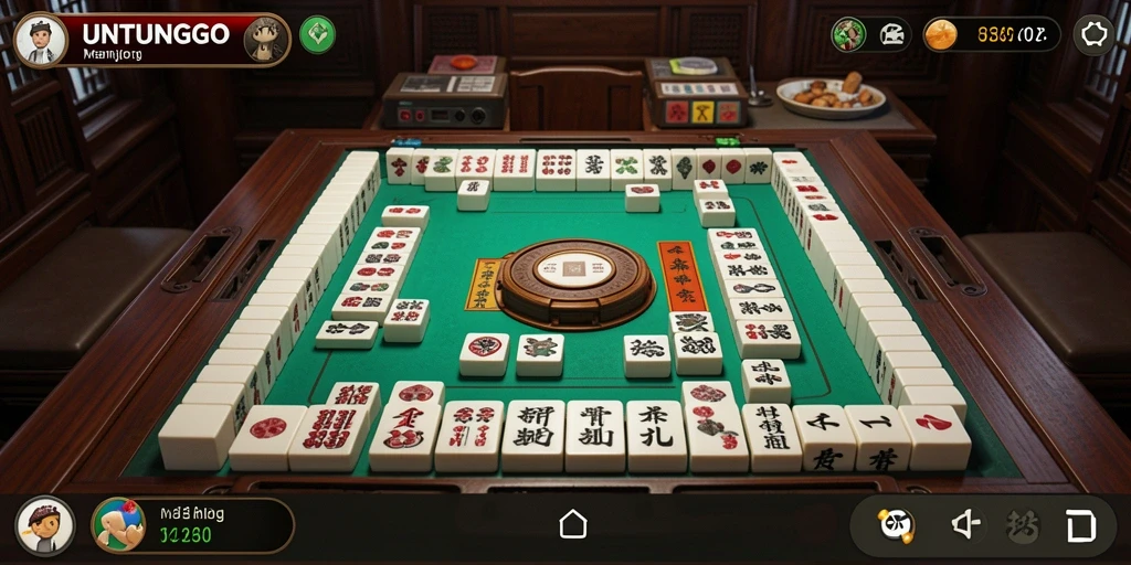 Tangkapan layar UNTUNGGO menampilkan skenario permainan Mahjong yang menarik dan penuh strategi.